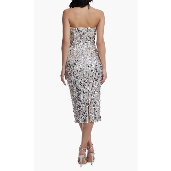 Dress The Population Viviana Silver Sequin Strapless Sheath Cocktail Dress Sz XL - Picture 2 of 14